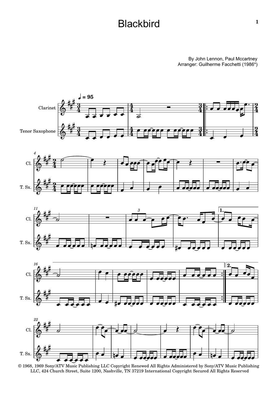 Blackbird Woodwind Duet scores gallery preview page 1