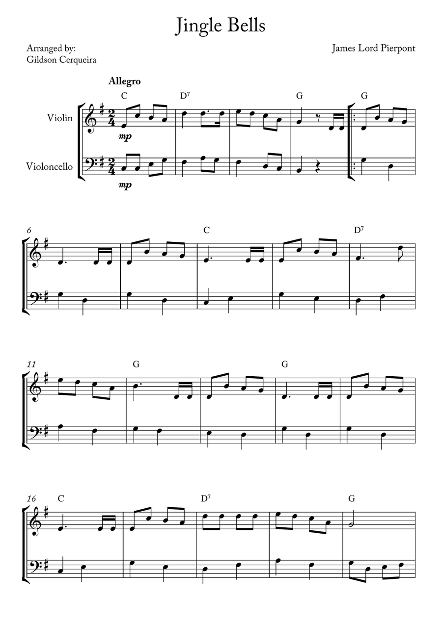 Jingle Bells String Duet scores gallery preview page 1
