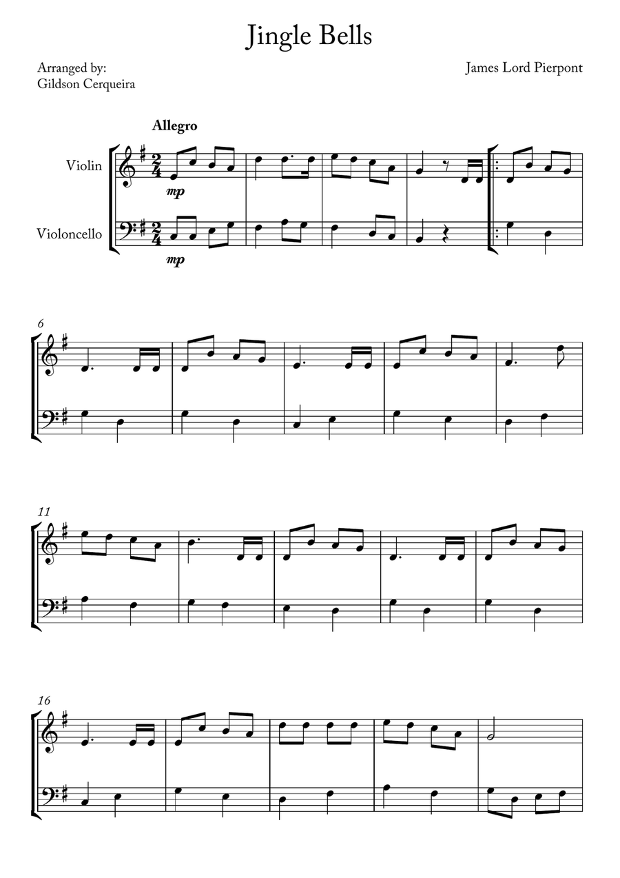 Jingle Bells String Duet scores gallery preview page 1