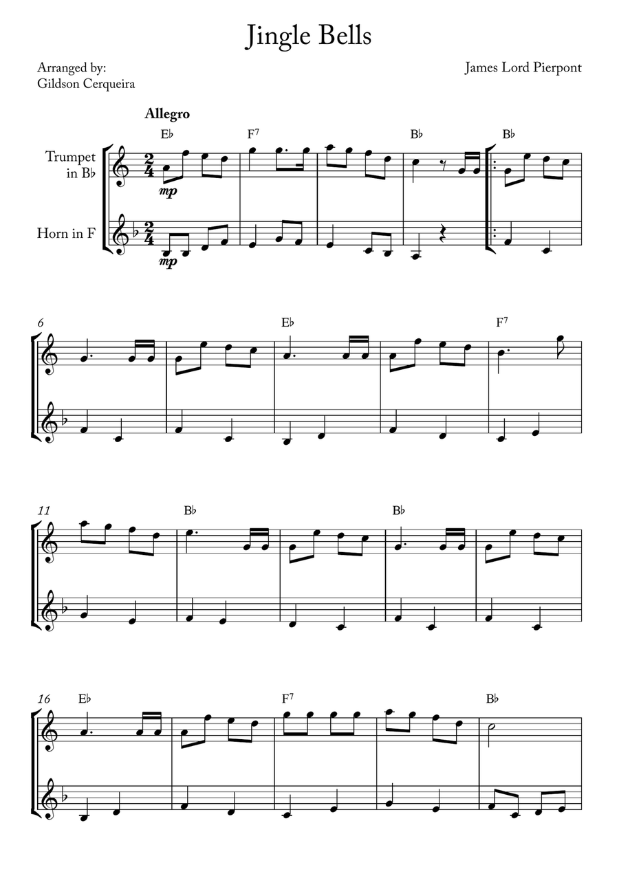 Jingle Bells Brass Duet scores gallery preview page 1