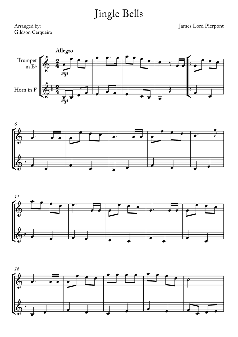 Jingle Bells Brass Duet scores gallery preview page 1
