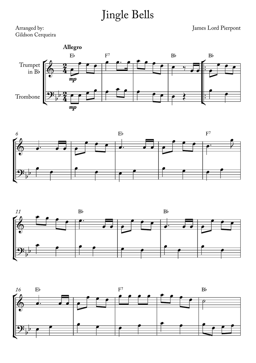 Jingle Bells Brass Duet scores gallery preview page 1