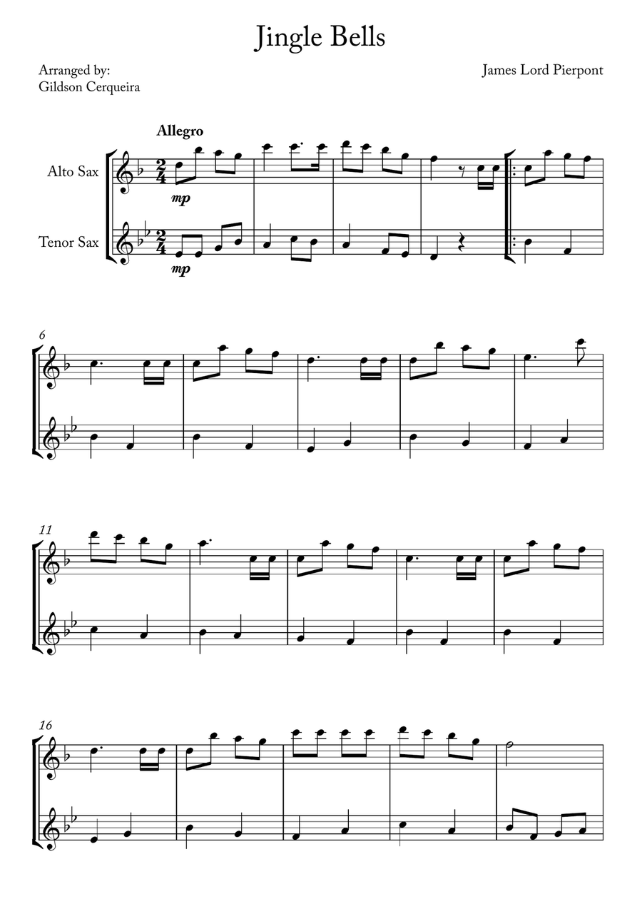 Jingle Bells Woodwind Duet scores gallery preview page 1