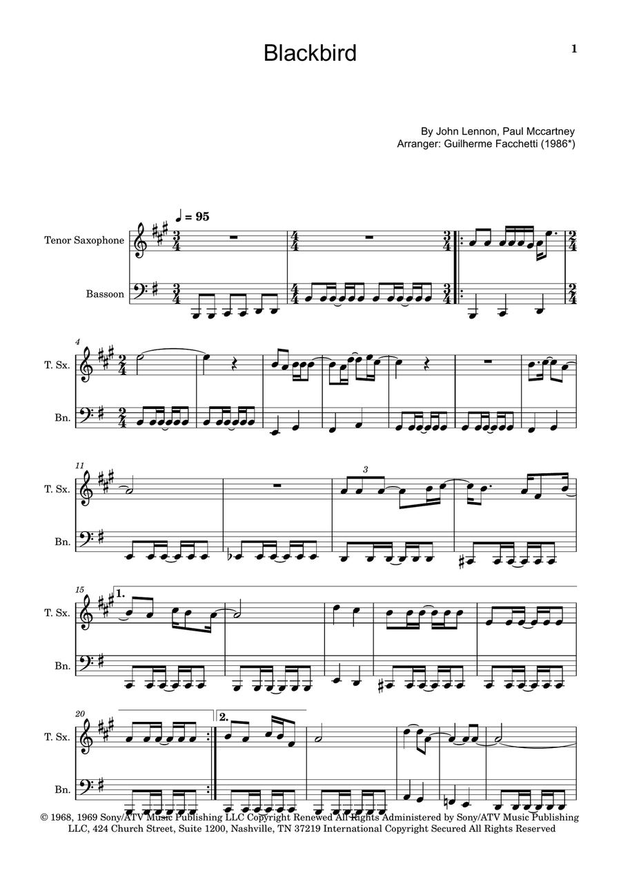 Blackbird Woodwind Duet scores gallery preview page 1