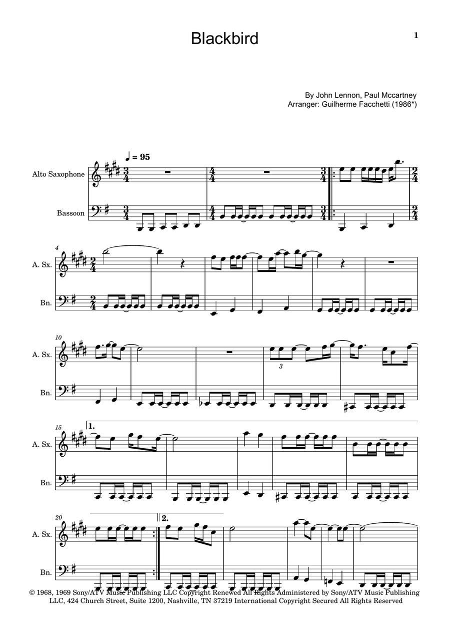 Blackbird Woodwind Duet scores gallery preview page 1