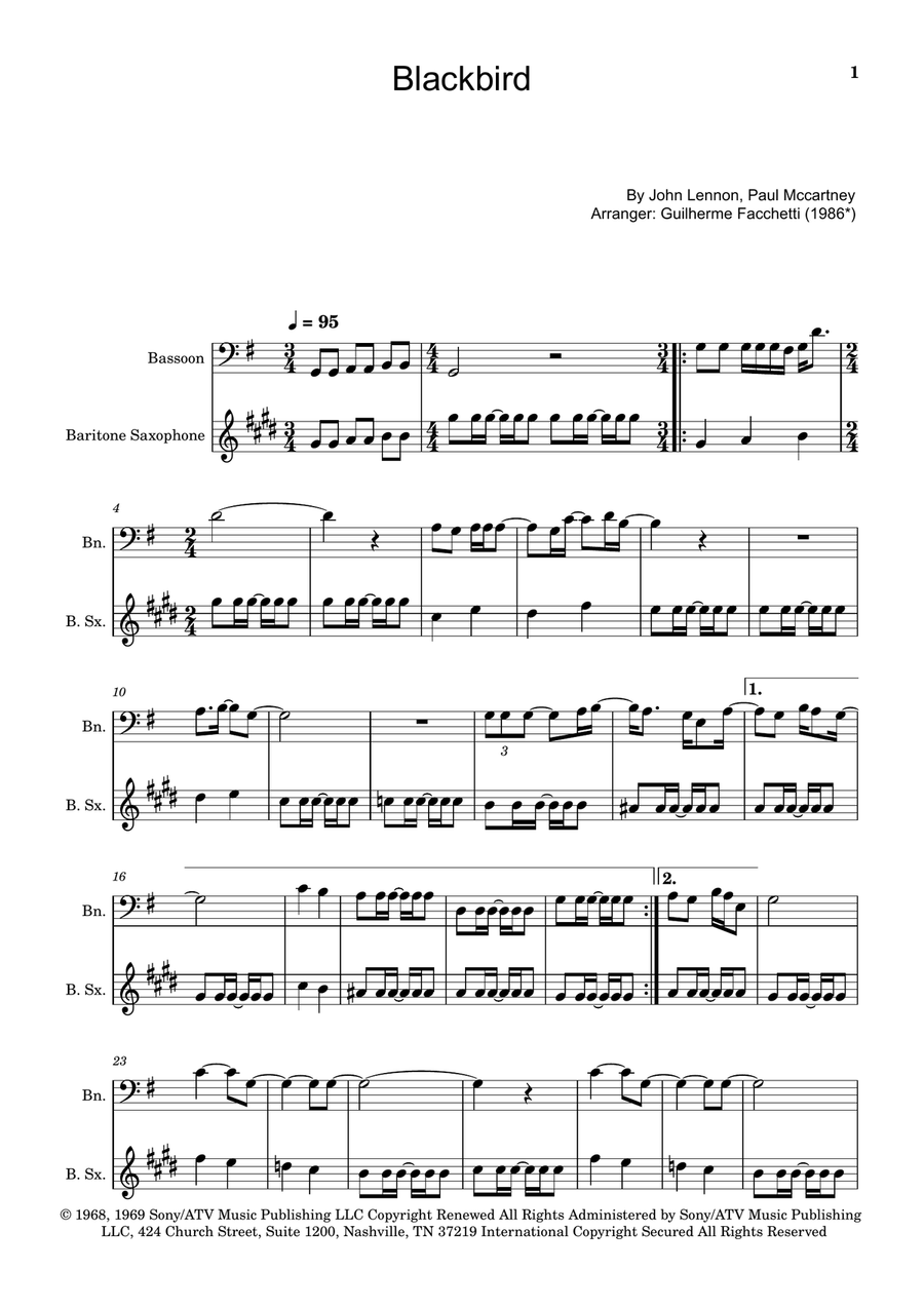 Blackbird Woodwind Duet scores gallery preview page 1