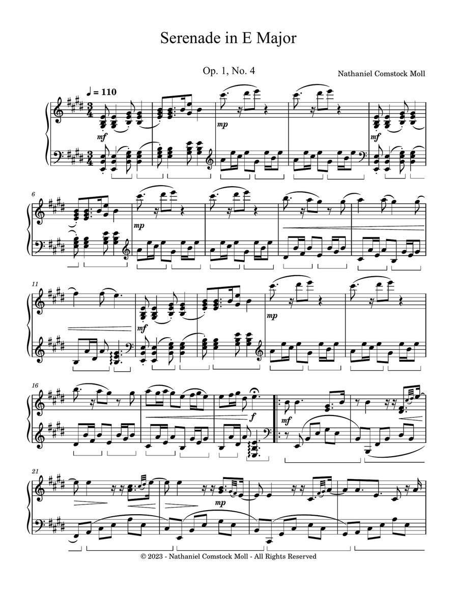 Serenade In E Major Piano Solo scores gallery preview page 1