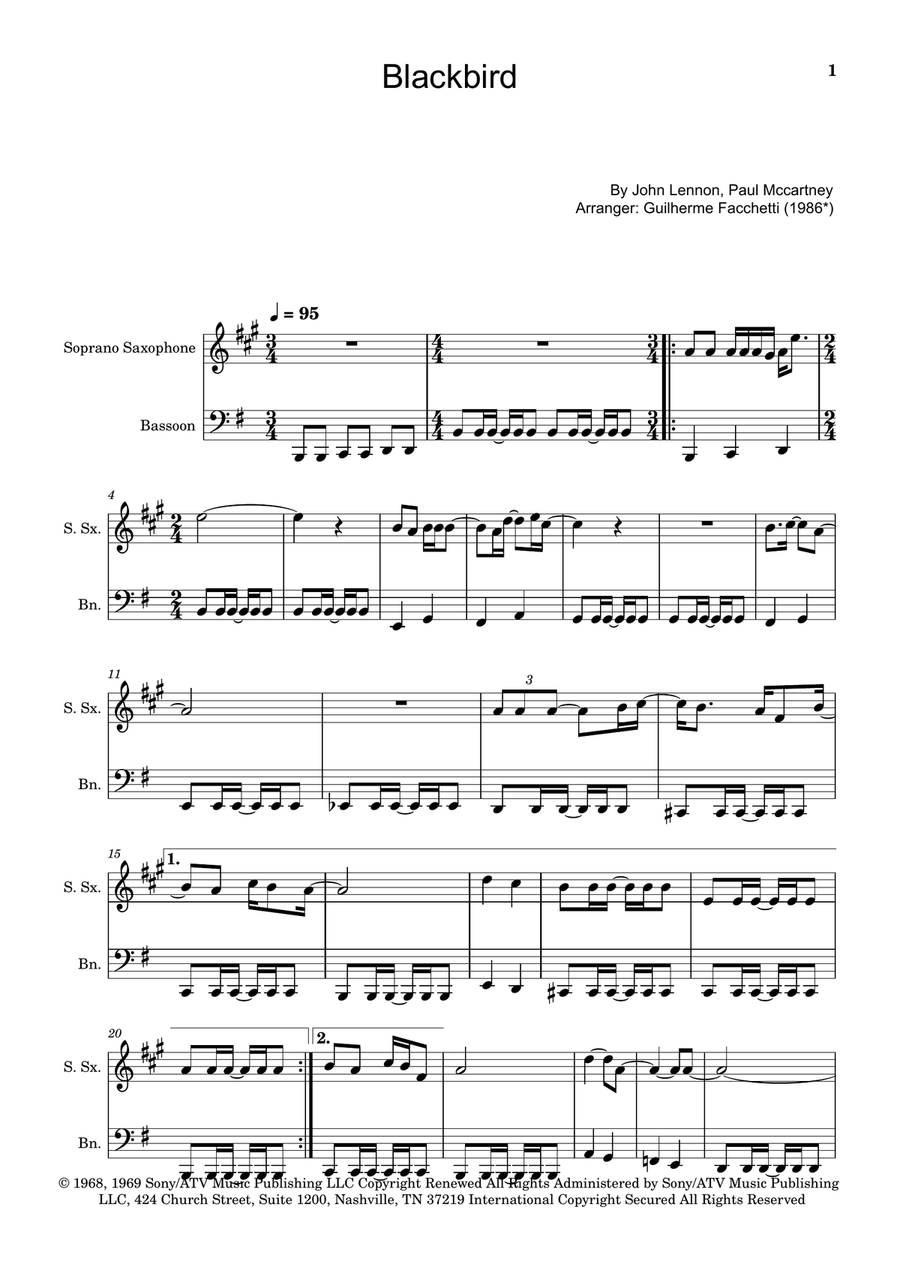 Blackbird Woodwind Duet scores gallery preview page 1