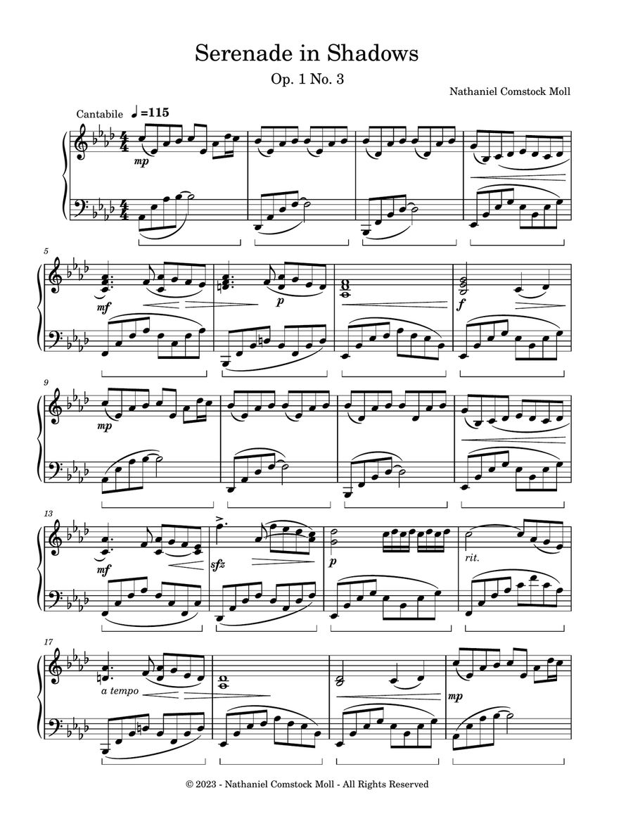 Serenade In Shadows Piano Solo scores gallery preview page 1