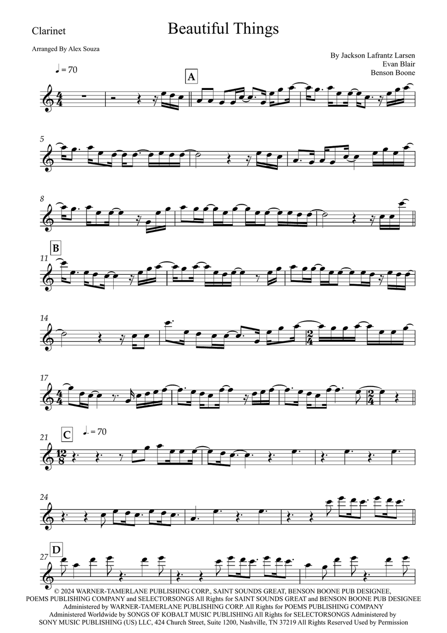 Beautiful Things Beautiful Things B-Flat Clarinet scores gallery preview page 1