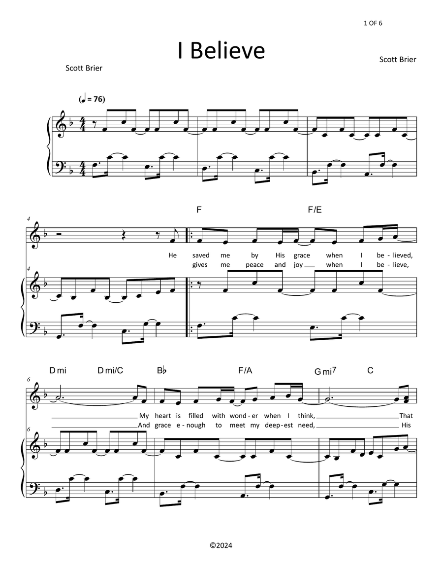 I Believe I Believe Piano, Vocal scores gallery preview page 1