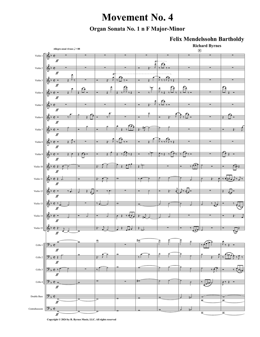 Felix Mendelssohn - Organ Sonata No. 1, Mvt. 4 (String Orchestra) String Orchestra scores gallery preview page 1