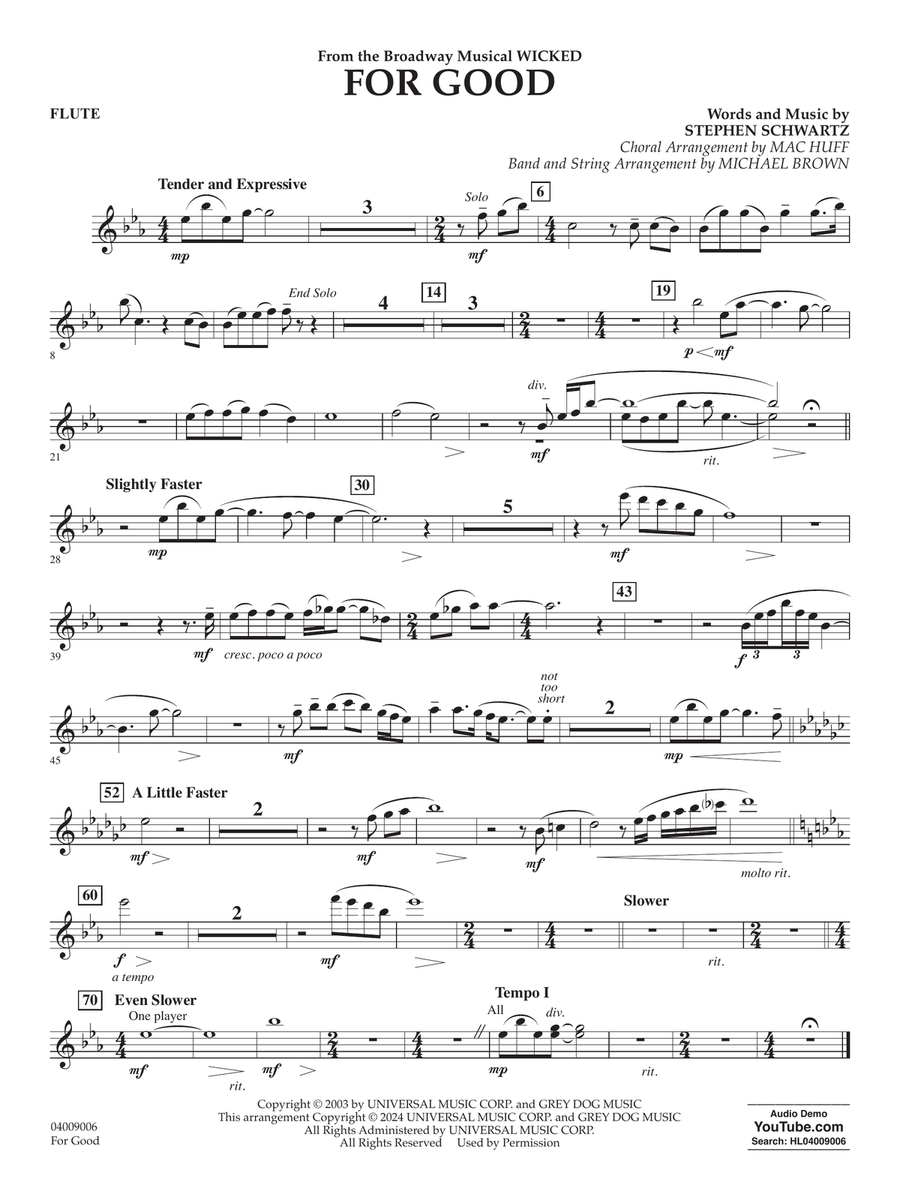 For Good (from Wicked) (arr. Michael Brown) - Flute Concert Band scores gallery preview page 1
