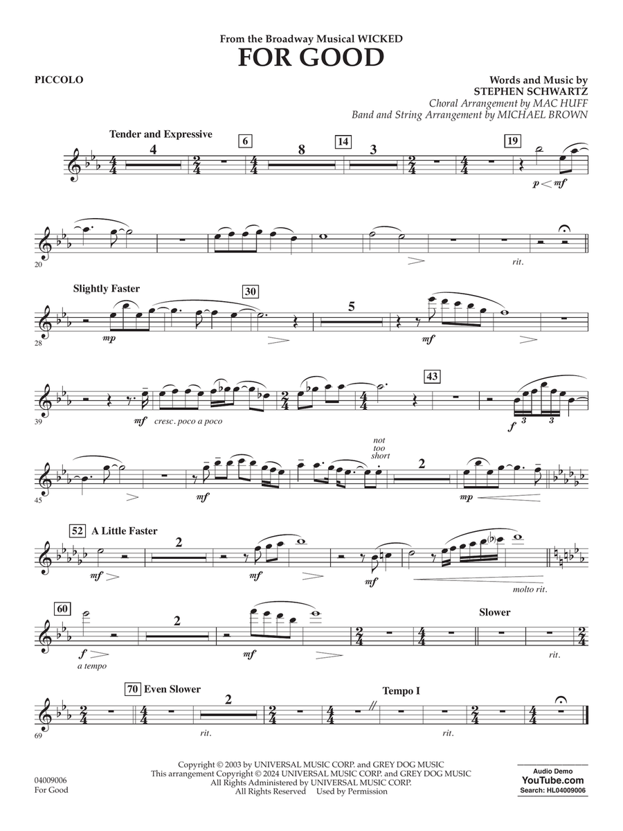For Good (from Wicked) (arr. Michael Brown) - Piccolo Concert Band scores gallery preview page 1
