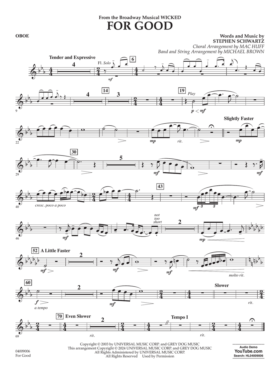 For Good (from Wicked) (arr. Michael Brown) - Oboe Concert Band scores gallery preview page 1