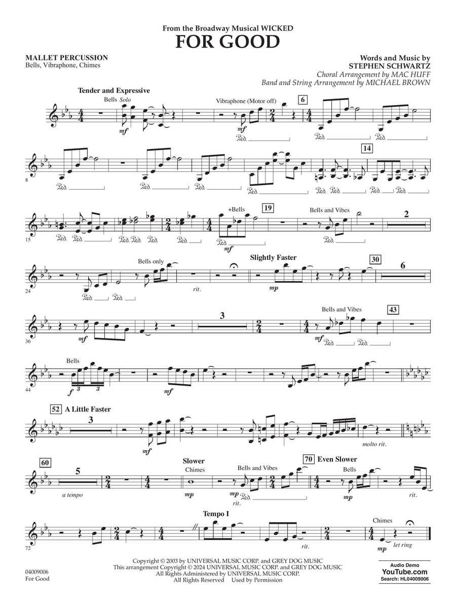 For Good (from Wicked) (arr. Michael Brown) - Mallet Percussion Concert Band scores gallery preview page 1