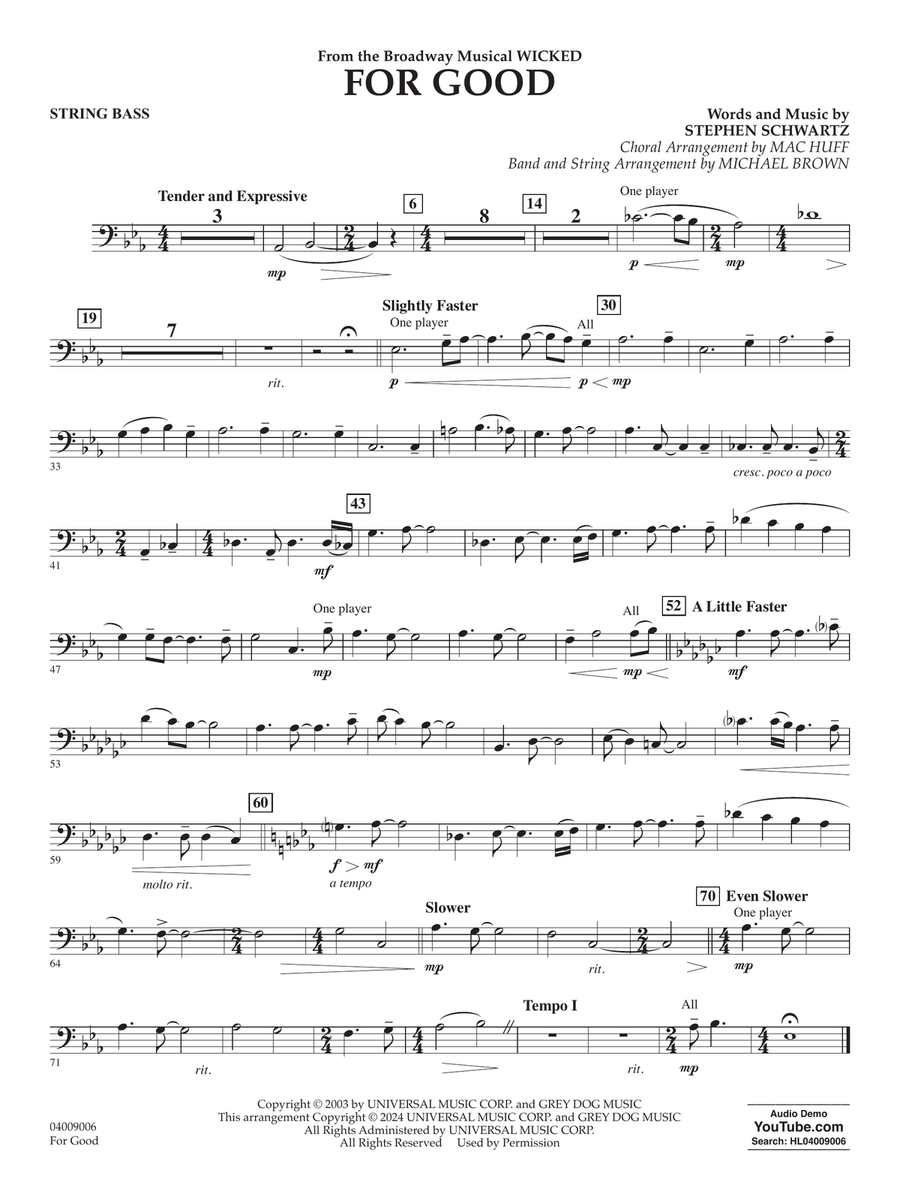 For Good (from Wicked) (arr. Michael Brown) - String Bass Concert Band scores gallery preview page 1