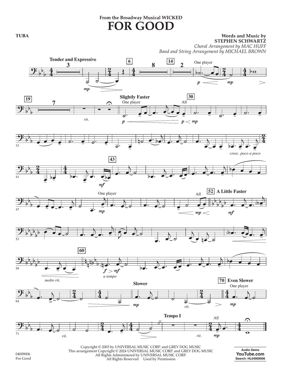 For Good (from Wicked) (arr. Michael Brown) - Tuba Concert Band scores gallery preview page 1