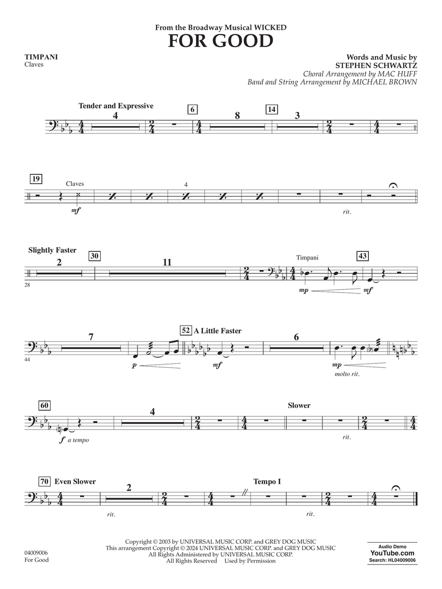 For Good (from Wicked) (arr. Michael Brown) - Timpani Concert Band scores gallery preview page 1
