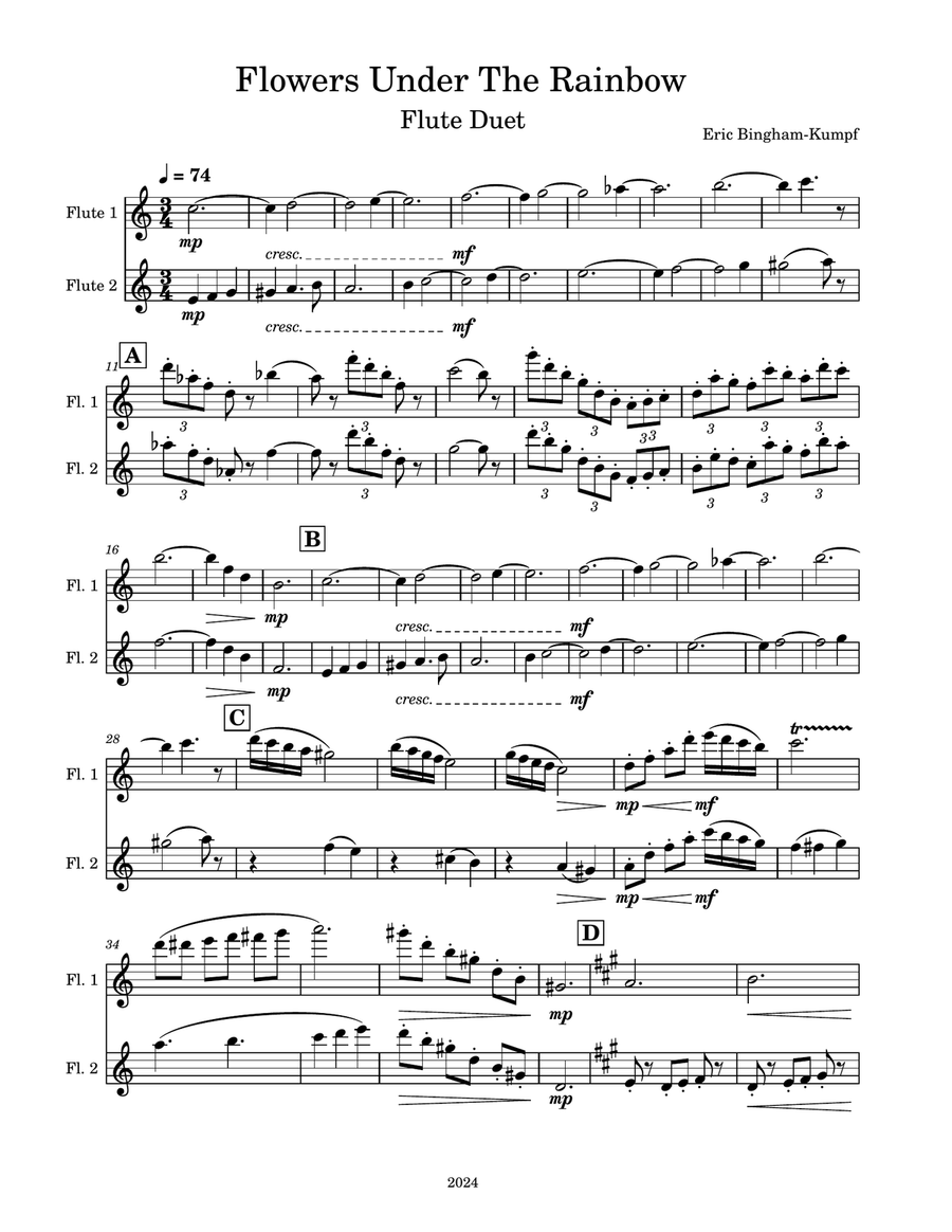 Flowers Under The Rainbow Flute Duet scores gallery preview page 1