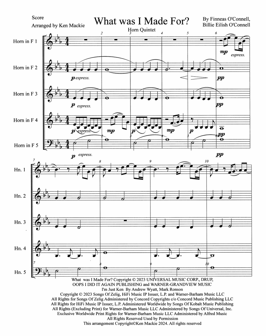 What Was I Made For? What Was I Made For? Brass Quintet scores gallery preview page 1