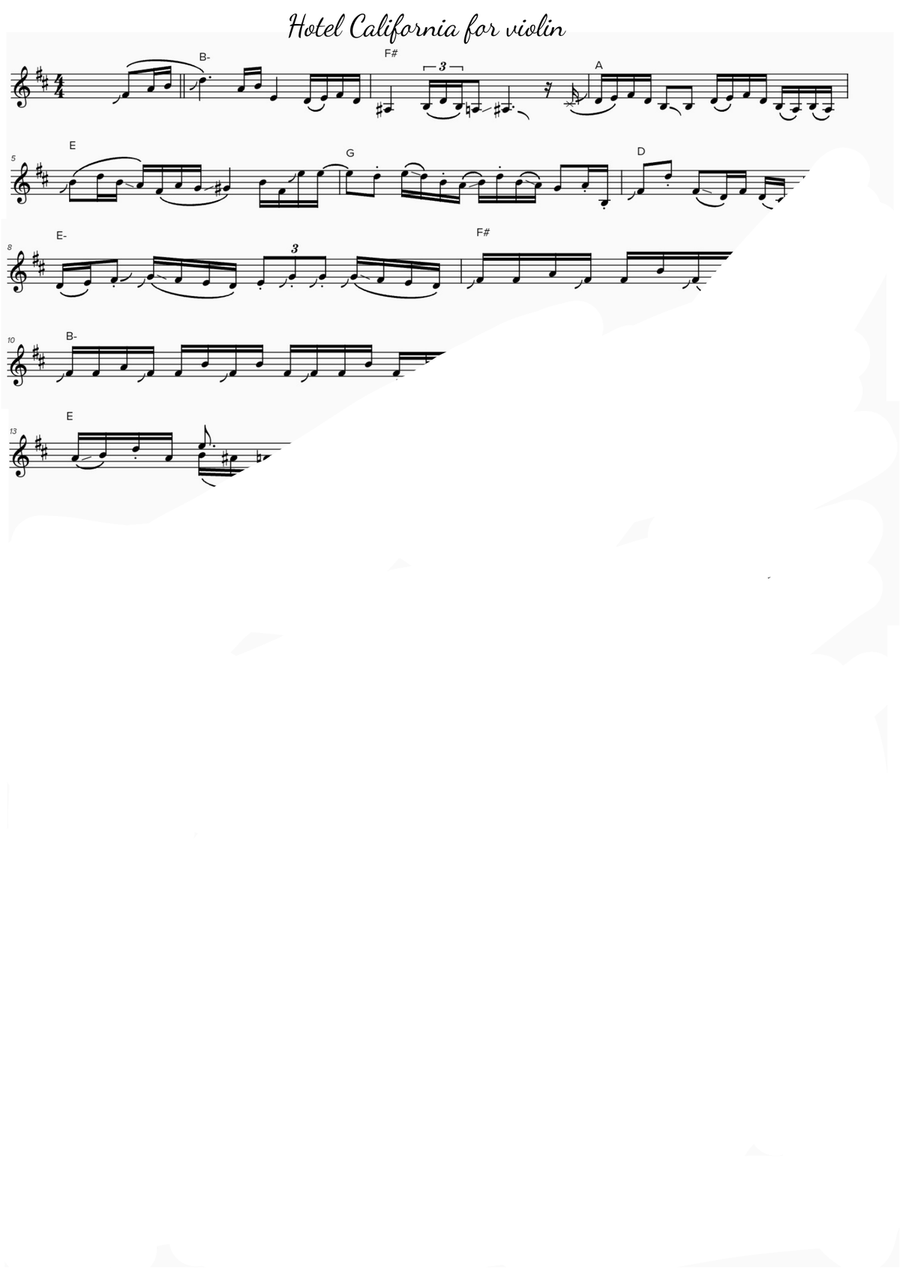 Hotel California Violin Solo scores gallery preview page 1