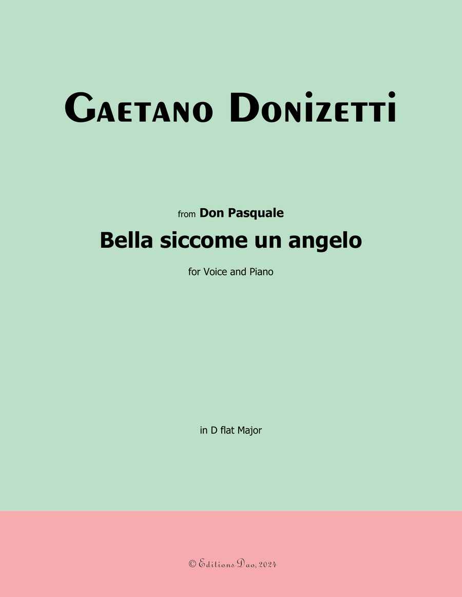Bella siccome un angelo, by Donizetti, in D flat Major Piano, Vocal scores gallery preview page 1
