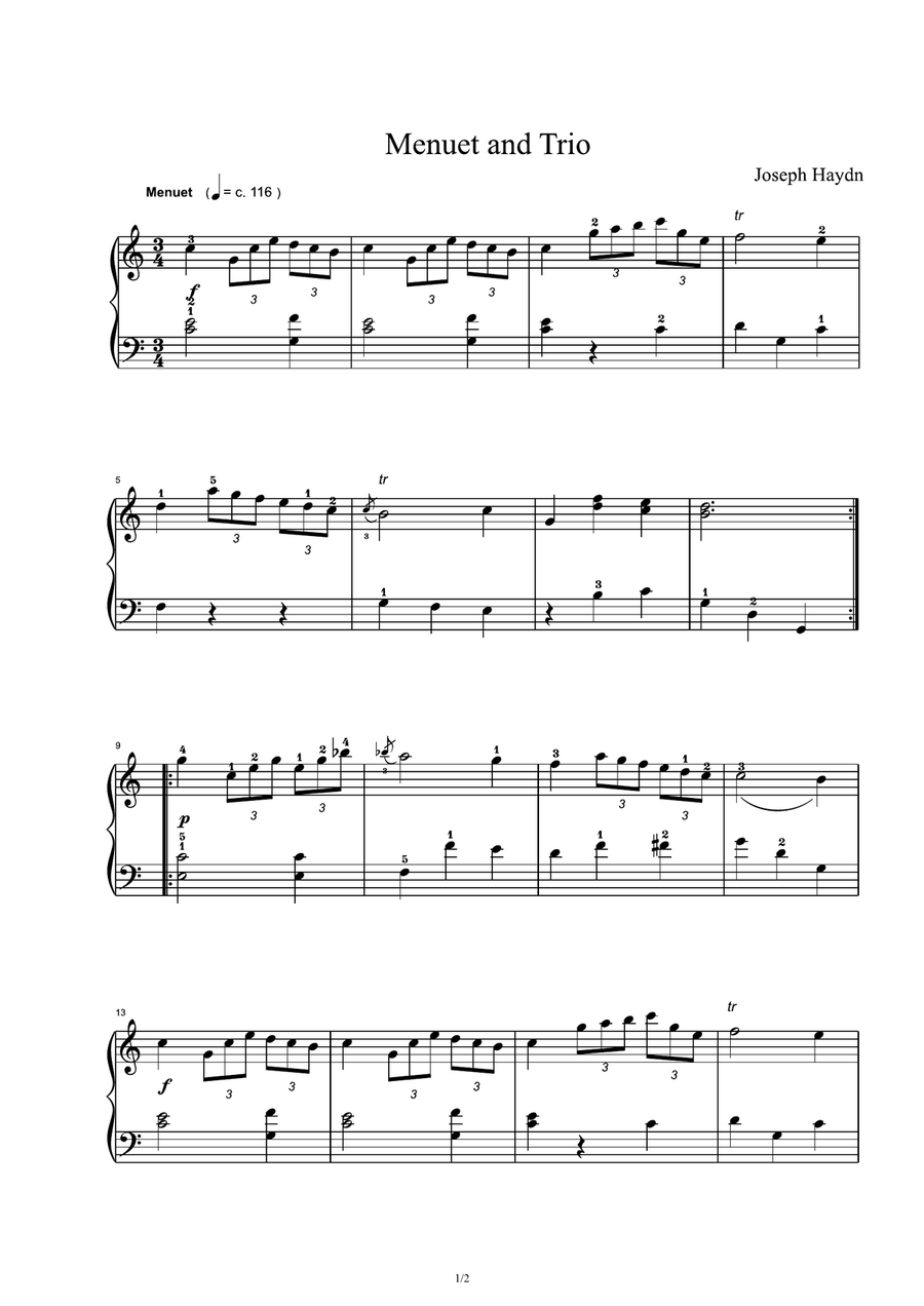 Menuet and Trio - Franz Joseph Haydn Piano Solo scores gallery preview page 1