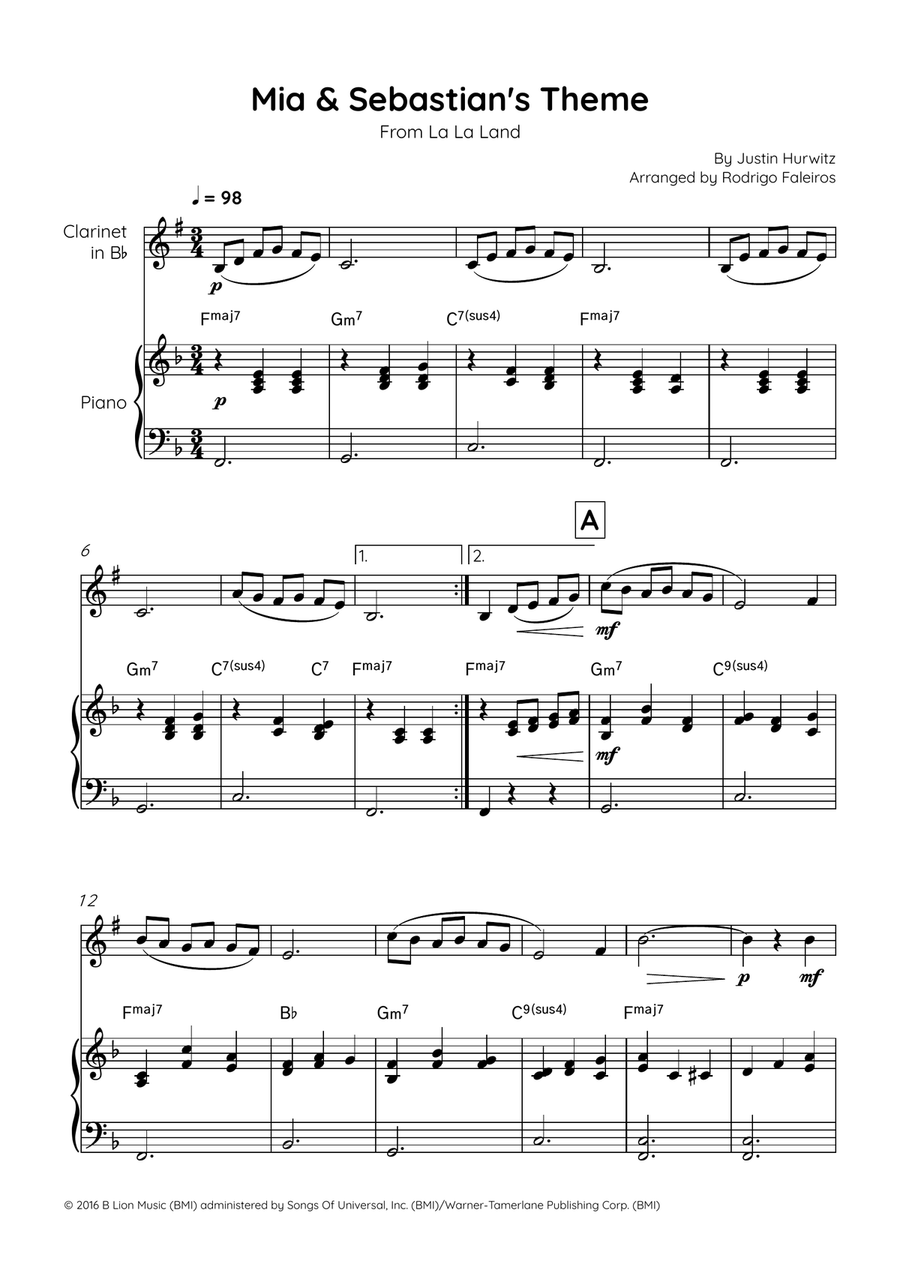 Mia & Sebastian's Theme Chamber Music scores gallery preview page 1