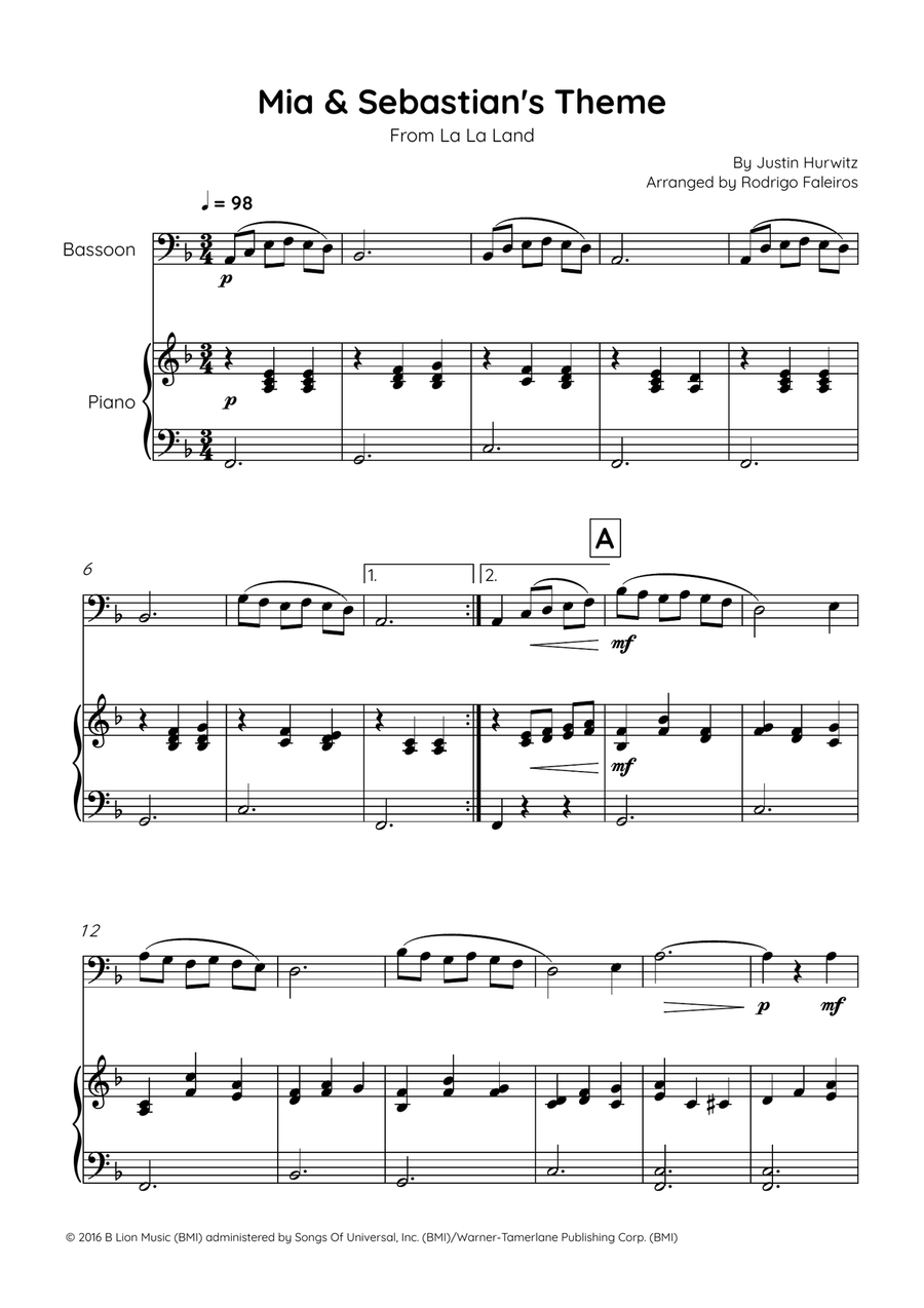 Mia & Sebastian's Theme Chamber Music scores gallery preview page 1