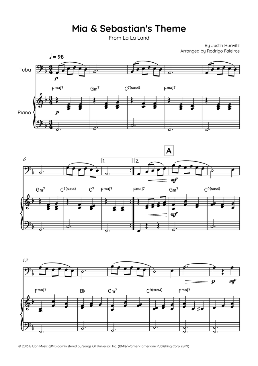 Mia & Sebastian's Theme Chamber Music scores gallery preview page 1