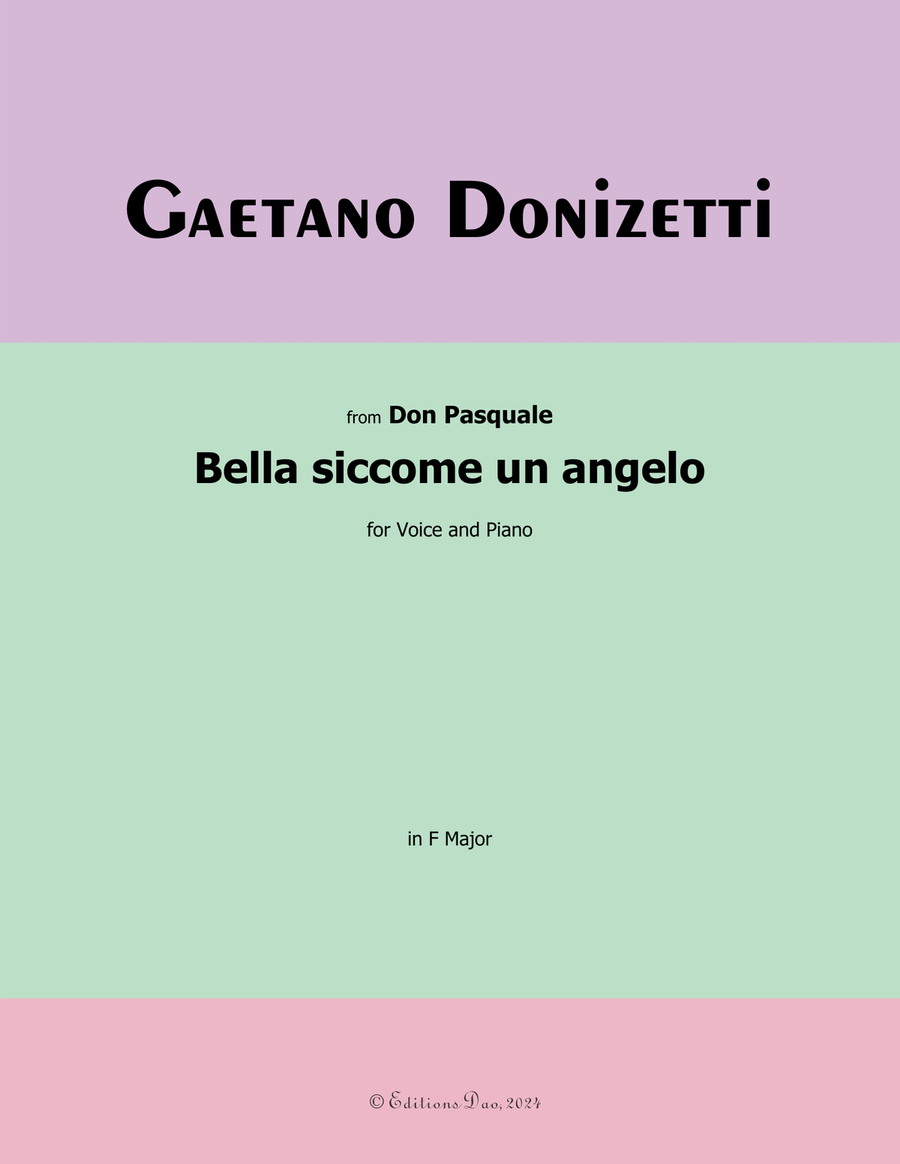 Bella siccome un angelo, by Donizetti, in F Major Piano, Vocal scores gallery preview page 1