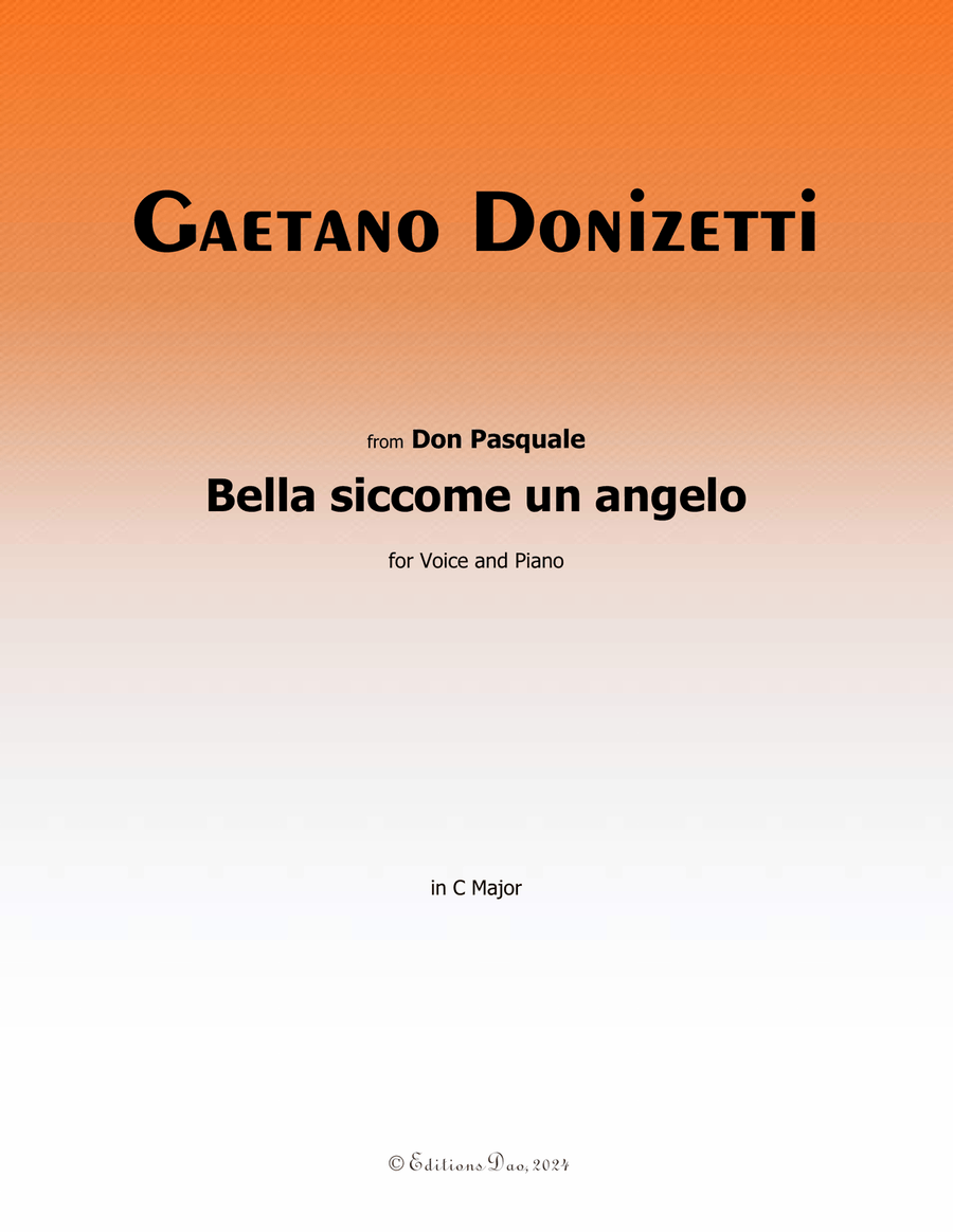Bella siccome un angelo, by Donizetti, in C Major Piano, Vocal scores gallery preview page 1