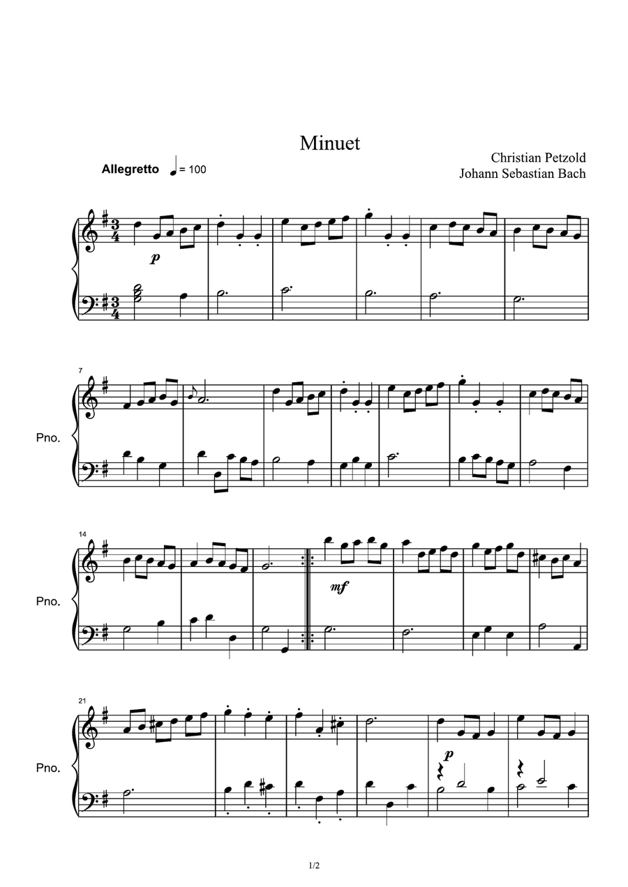 Minuet - Christian Pezold Piano Solo scores gallery preview page 1