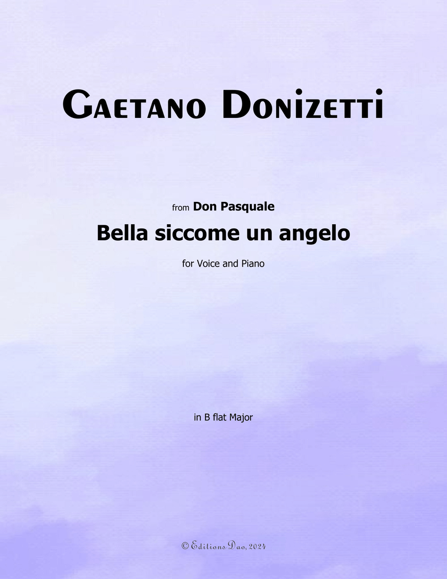 Bella siccome un angelo, by Donizetti, in B flat Major Piano, Vocal scores gallery preview page 1