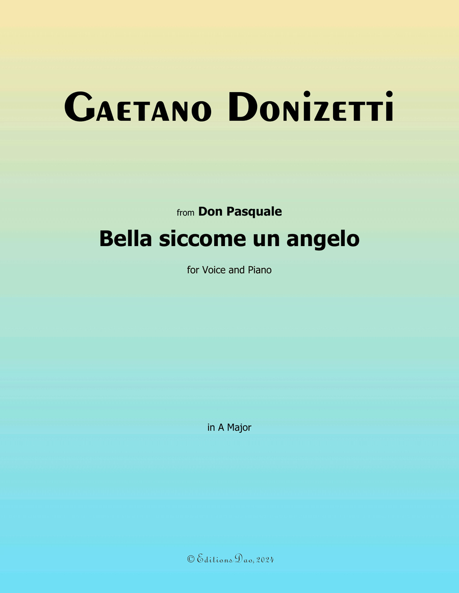 Bella siccome un angelo, by Donizetti, in A Major Piano, Vocal scores gallery preview page 1