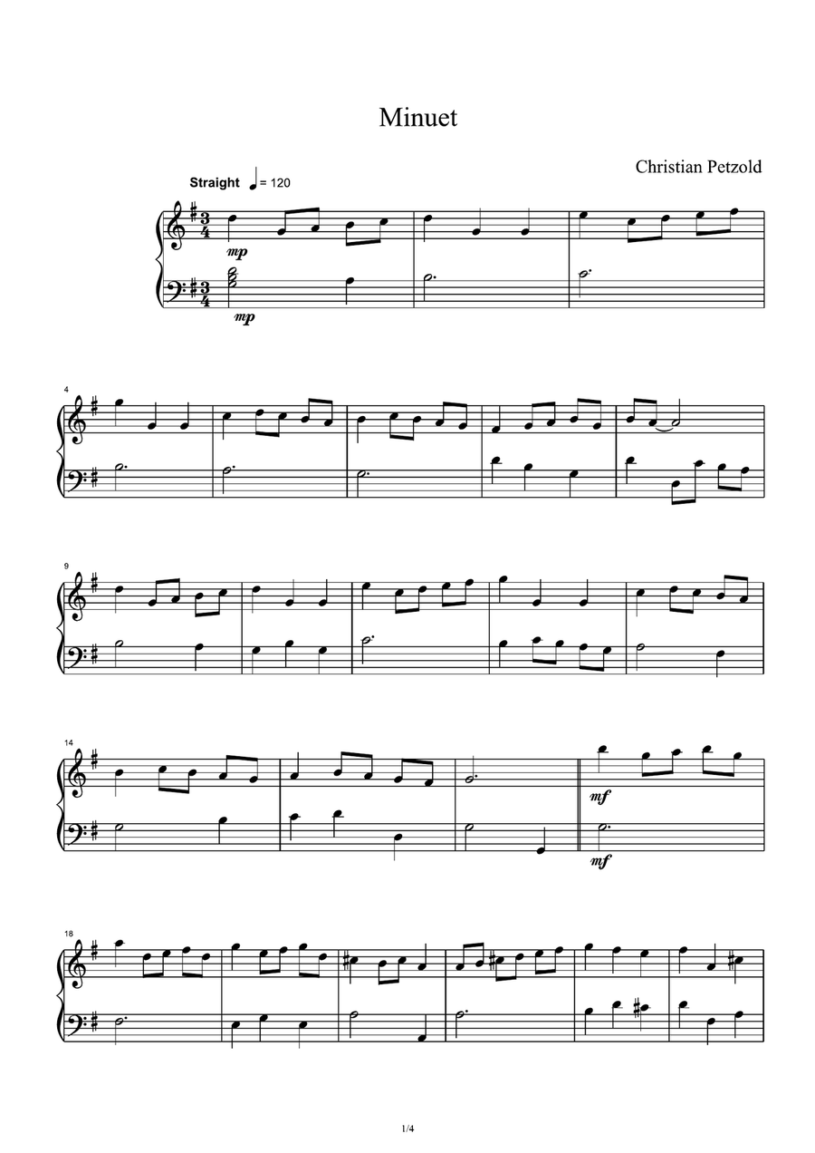 Minuet - Christian Pezold Piano Solo scores gallery preview page 1