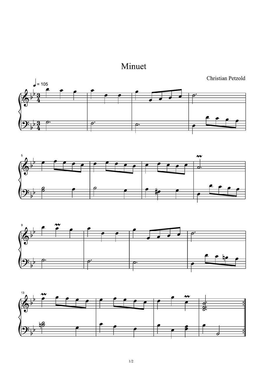 Minuet - Christian Pezold Piano Solo scores gallery preview page 1