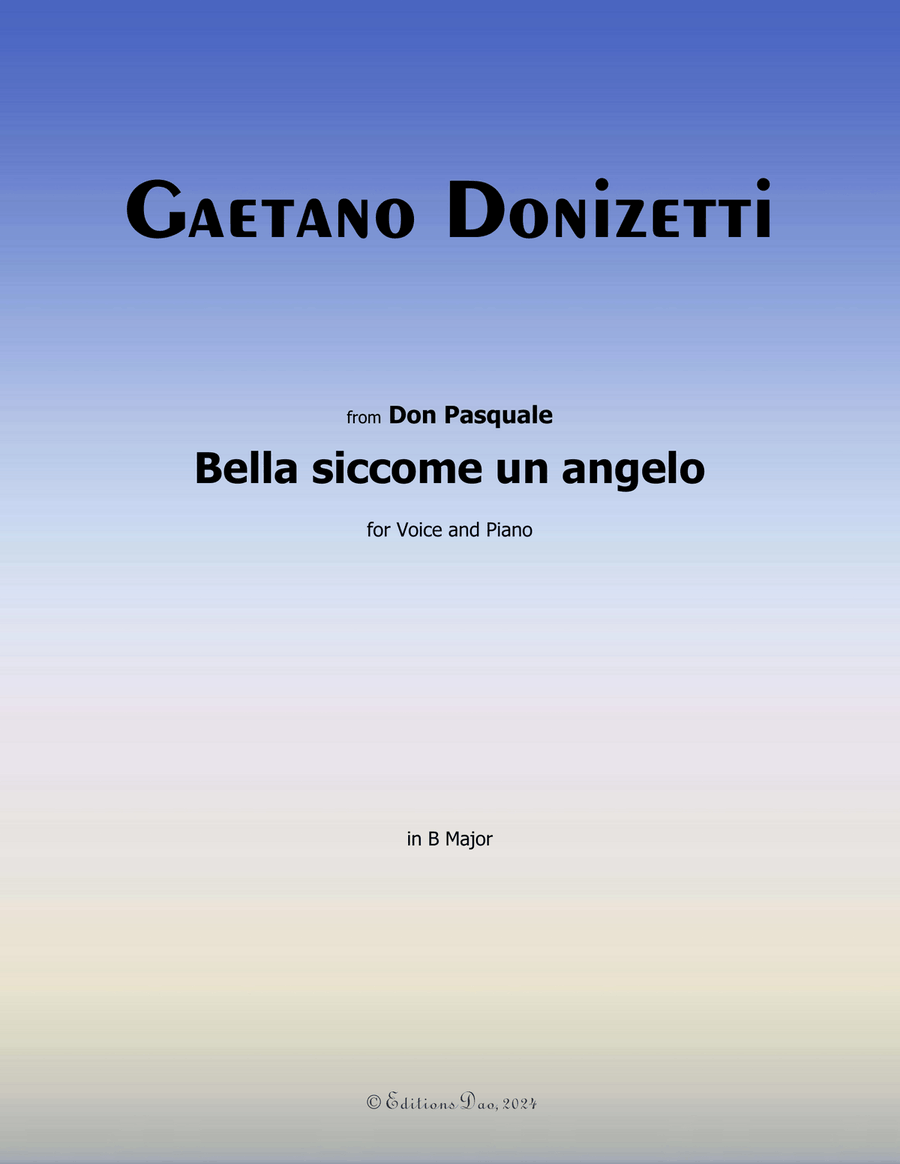 Bella siccome un angelo, by Donizetti, in B Major Piano, Vocal scores gallery preview page 1