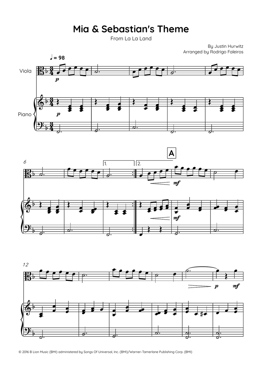 Mia & Sebastian's Theme Chamber Music scores gallery preview page 1