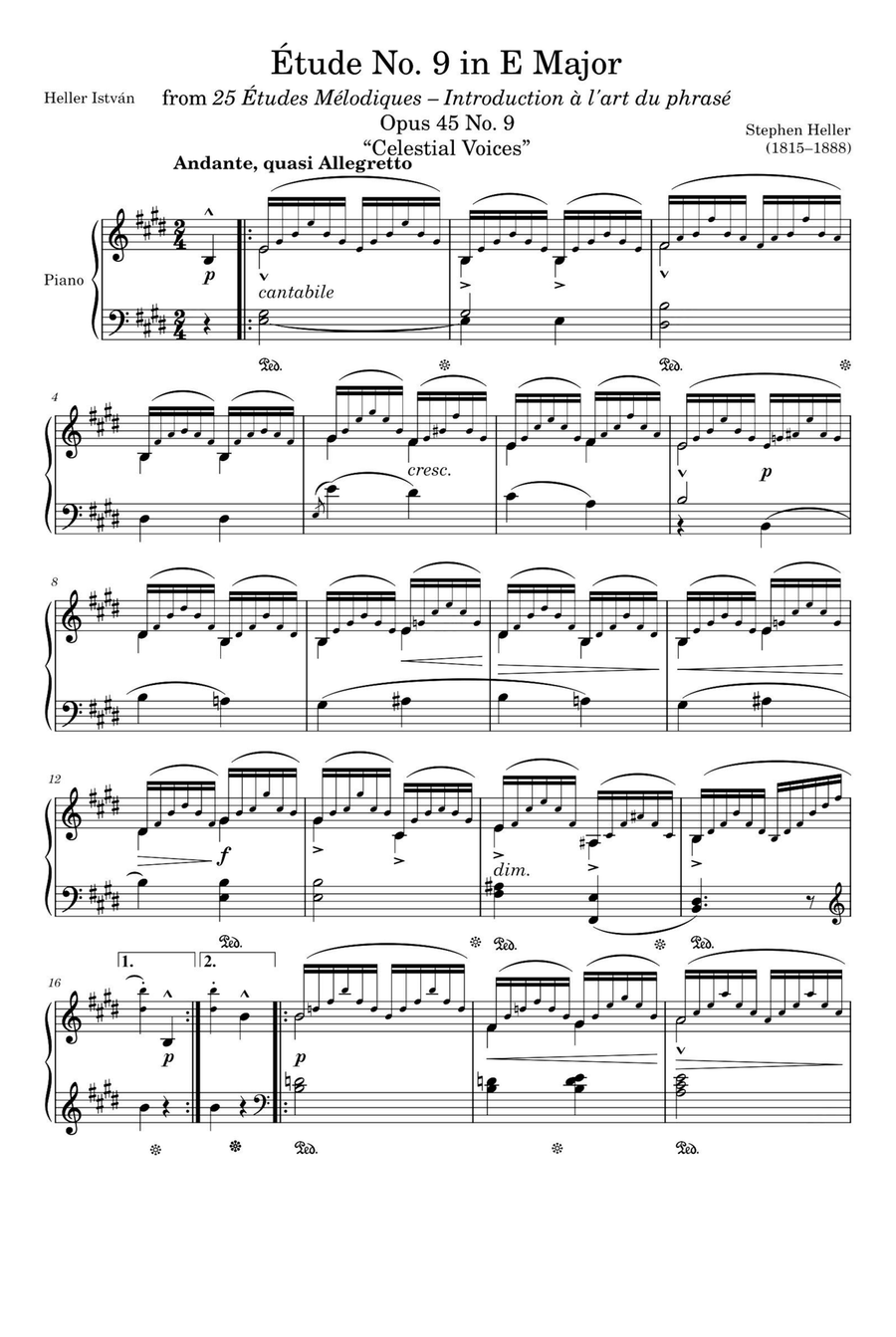 Étude Opus 45 No. 9 in E Major – Stephen Heller Piano Solo scores gallery preview page 1