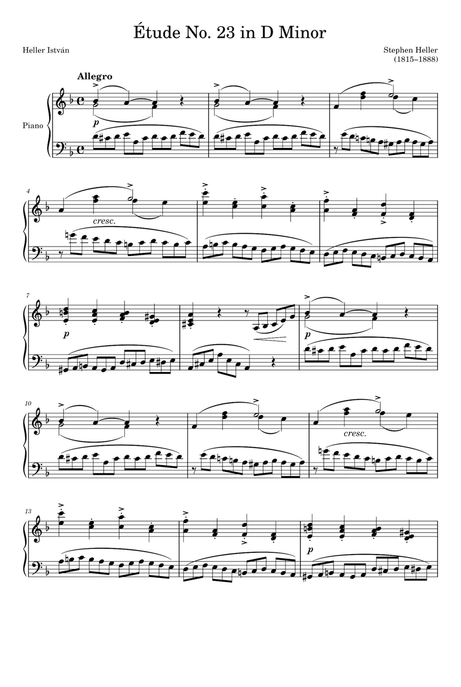 Étude Opus 45 No. 23 in D Minor – Stephen Heller Piano Solo scores gallery preview page 1
