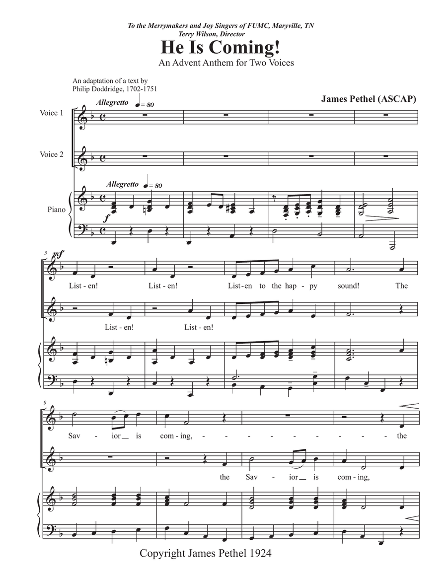 He Is Coming He Is Coming 2-Part scores gallery preview page 1