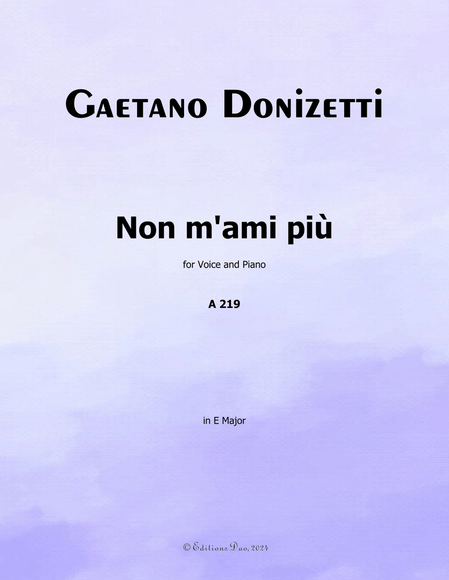Non m'ami più, by Donizetti, in E Major Piano, Vocal scores gallery preview page 1