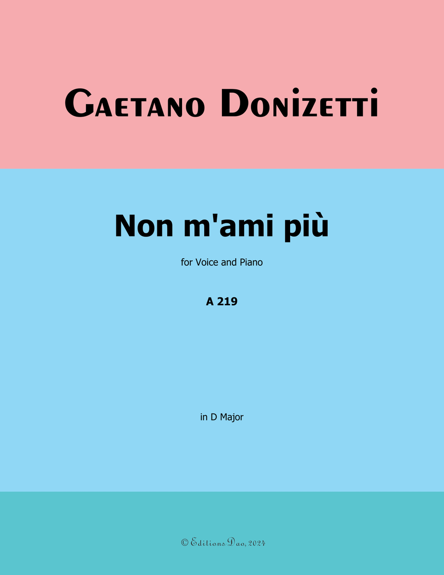 Non m'ami più, by Donizetti, in D Major Piano, Vocal scores gallery preview page 1