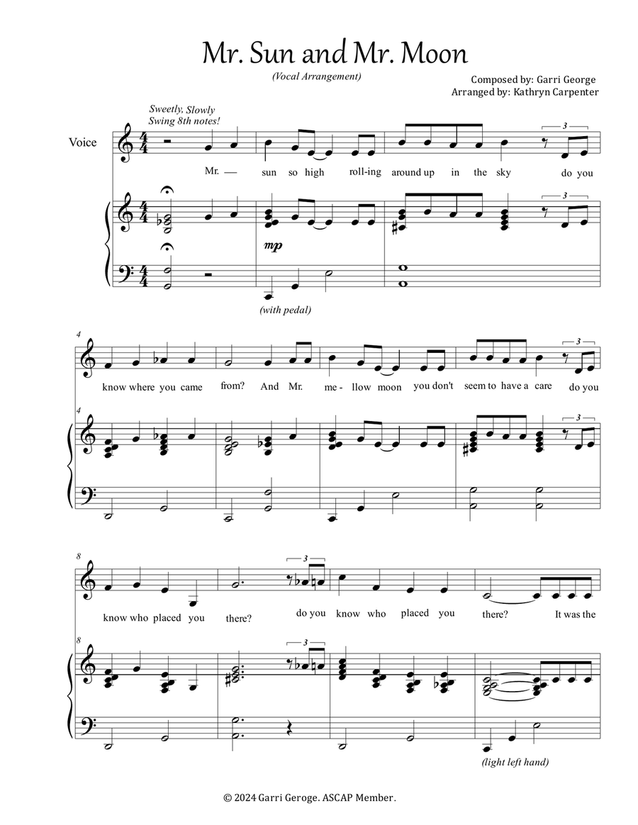 Mr. Sun and Mr. Moon (Jazz Vocal Solo) Vocal Jazz Ensemble scores gallery preview page 1