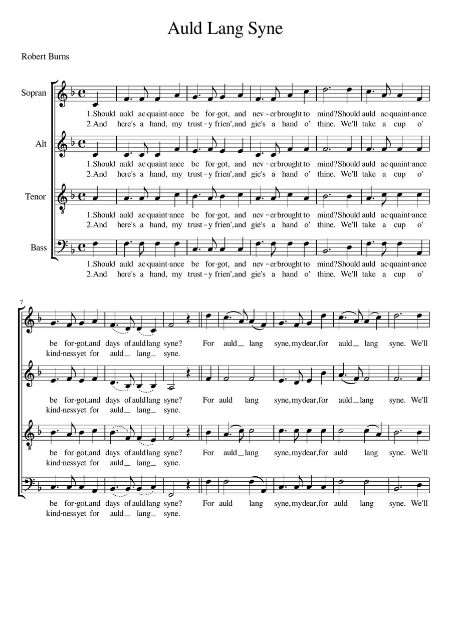 Auld Lang Syne Auld Lang Syne 4-Part scores gallery preview page 1