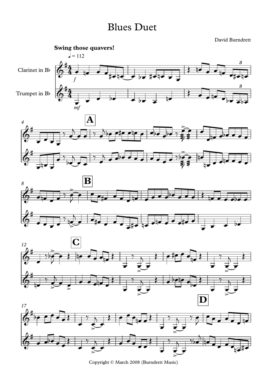 Blues Duet for Clarinet and Trumpet Duet B-Flat Clarinet scores gallery preview page 1