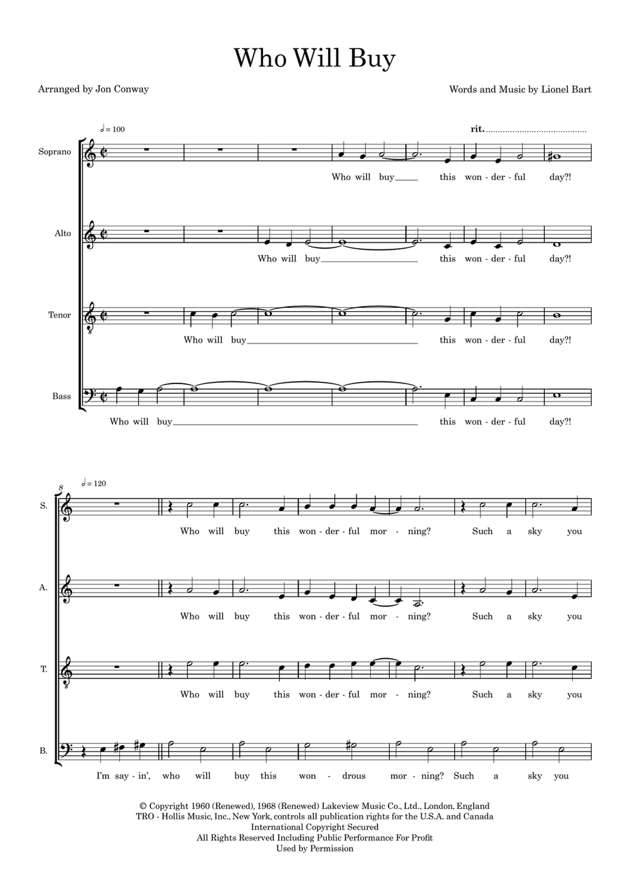Who Will Buy (arr. Jon Conway) 4-Part scores gallery preview page 1