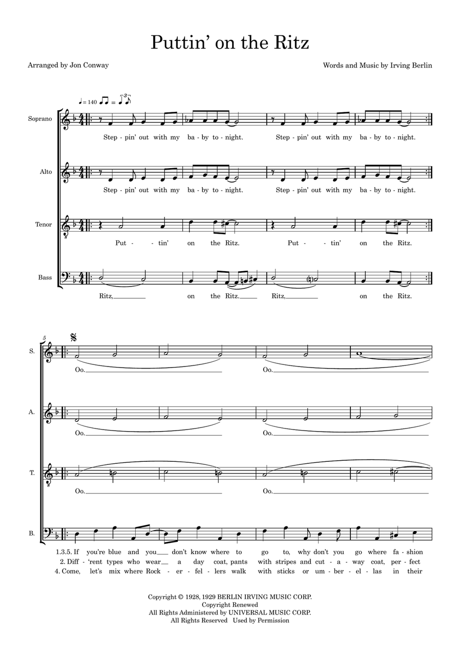 Puttin' On The Ritz (arr. Jon Conway) 4-Part scores gallery preview page 1